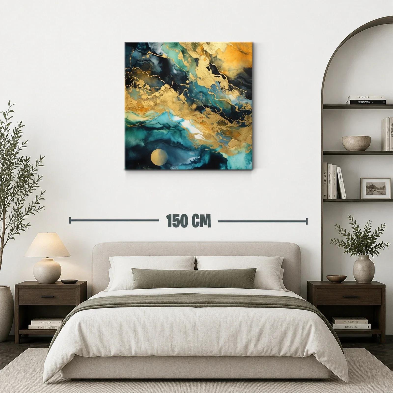 Cuadro abstracto con tonos dorados y azules intensos — miniatura 3