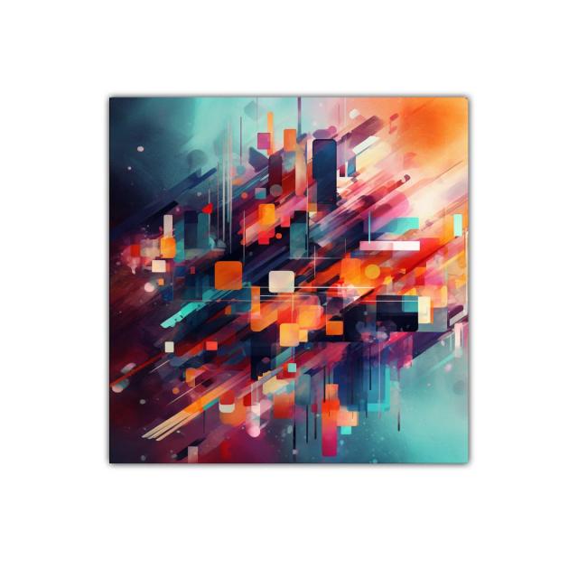 Cuadro abstracto con formas geométricas y vibrantes colores