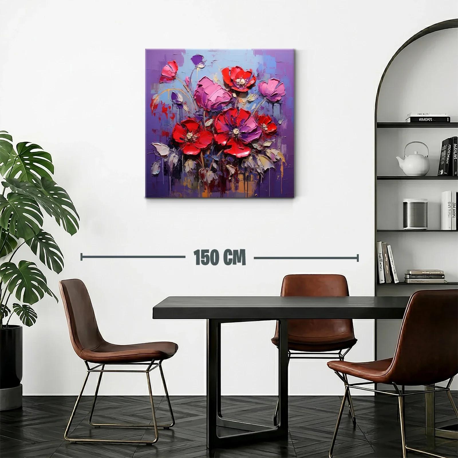 Cuadro moderno con vibrantes flores rojas y lilas — miniatura 2
