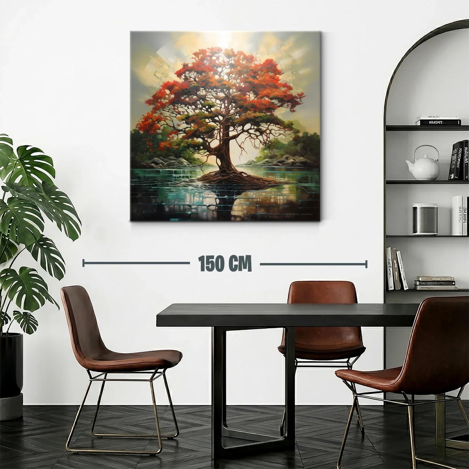 Árbol vibrante con raíces sobre lago sereno — miniatura 2