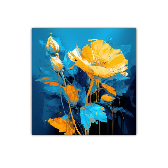 Flores vibrantes en tonos azules y naranjas intensos