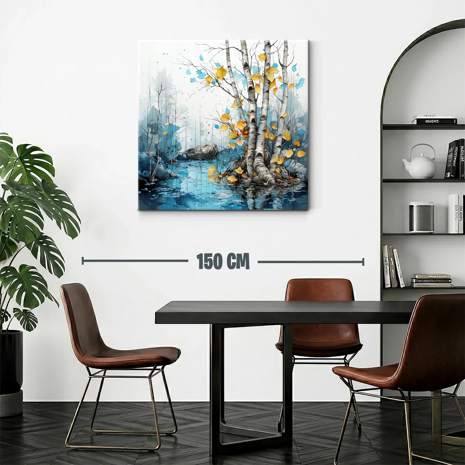Paisaje sereno de abedules con hojas doradas reflejadas en agua — miniatura 2