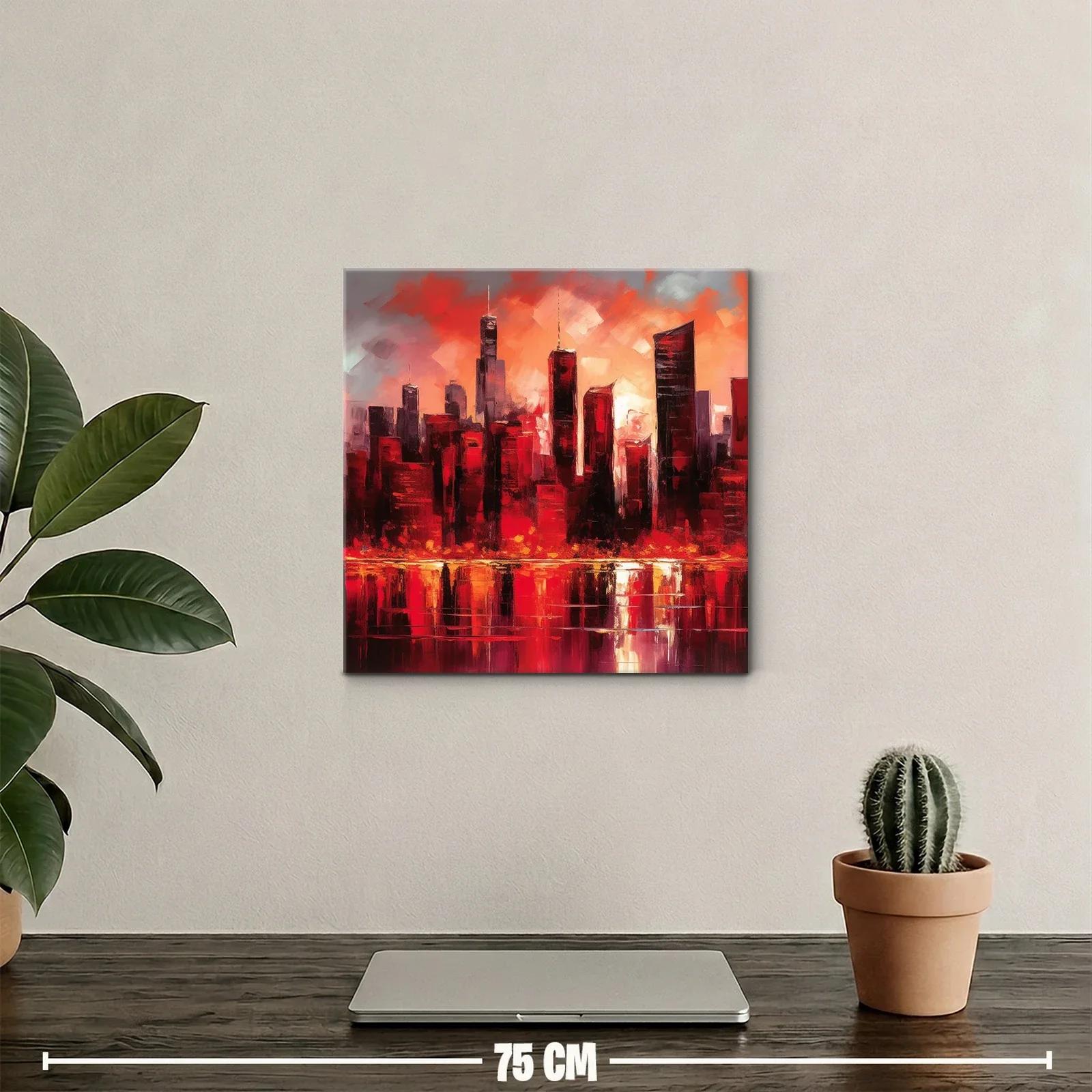 Atardecer urbano vibrante con reflejos intensos en rojo y naranja — miniatura 2