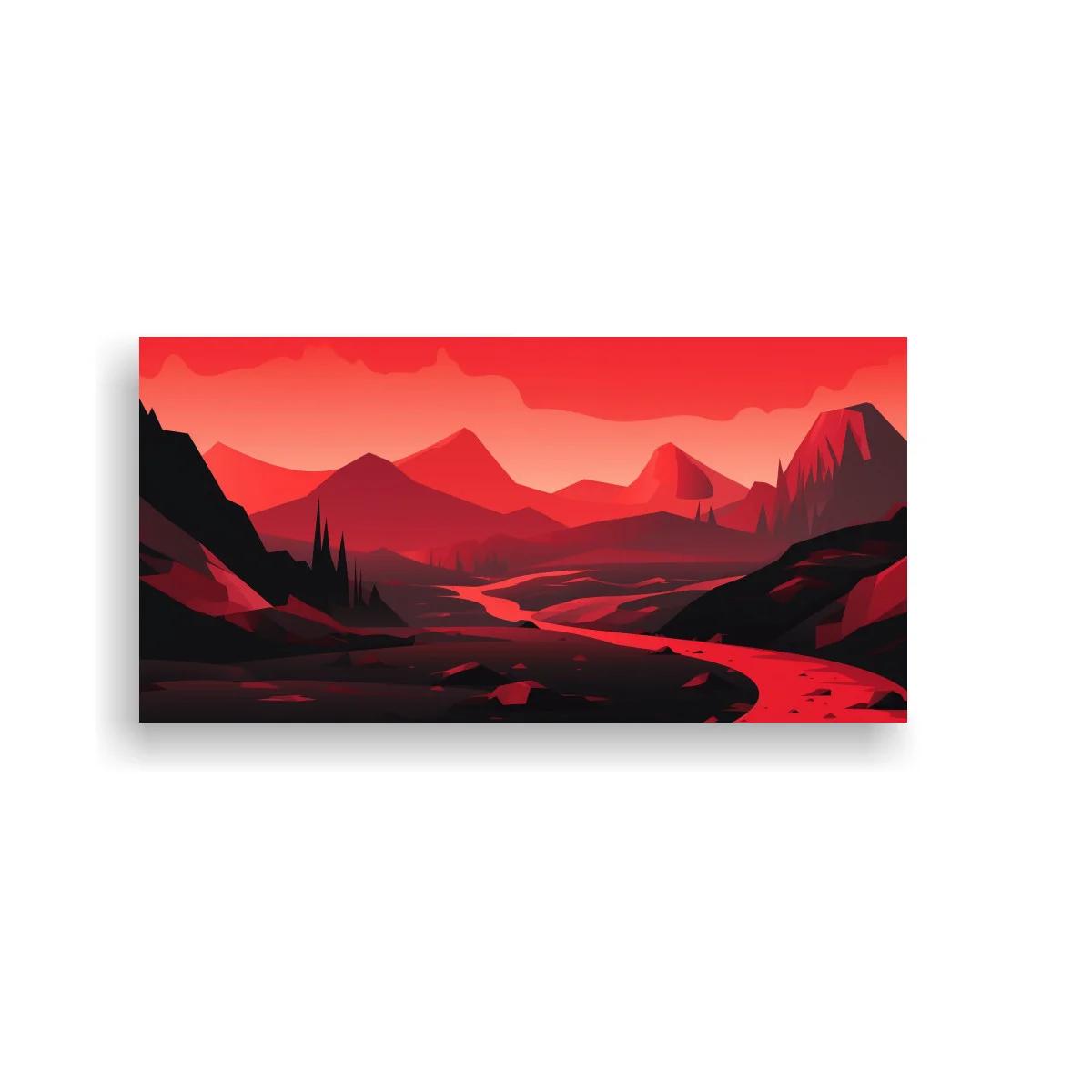 Cuadro paisaje montañoso rojo con río sinuoso brillante — imagen principal