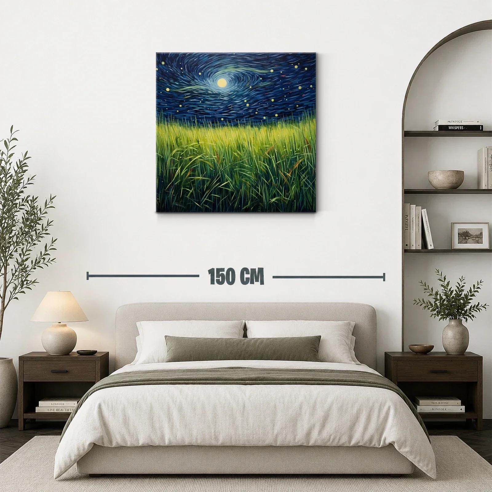Cielo nocturno con campos de hierba iluminada por la luna — miniatura 3