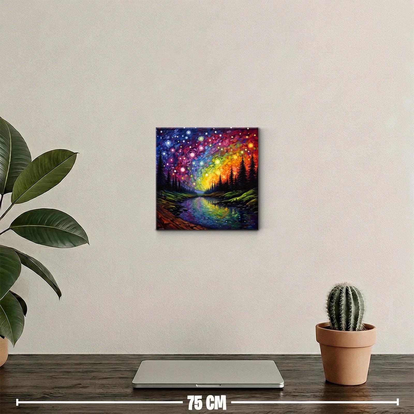 Paisaje nocturno con cielo estrellado y río reflejante — miniatura 2