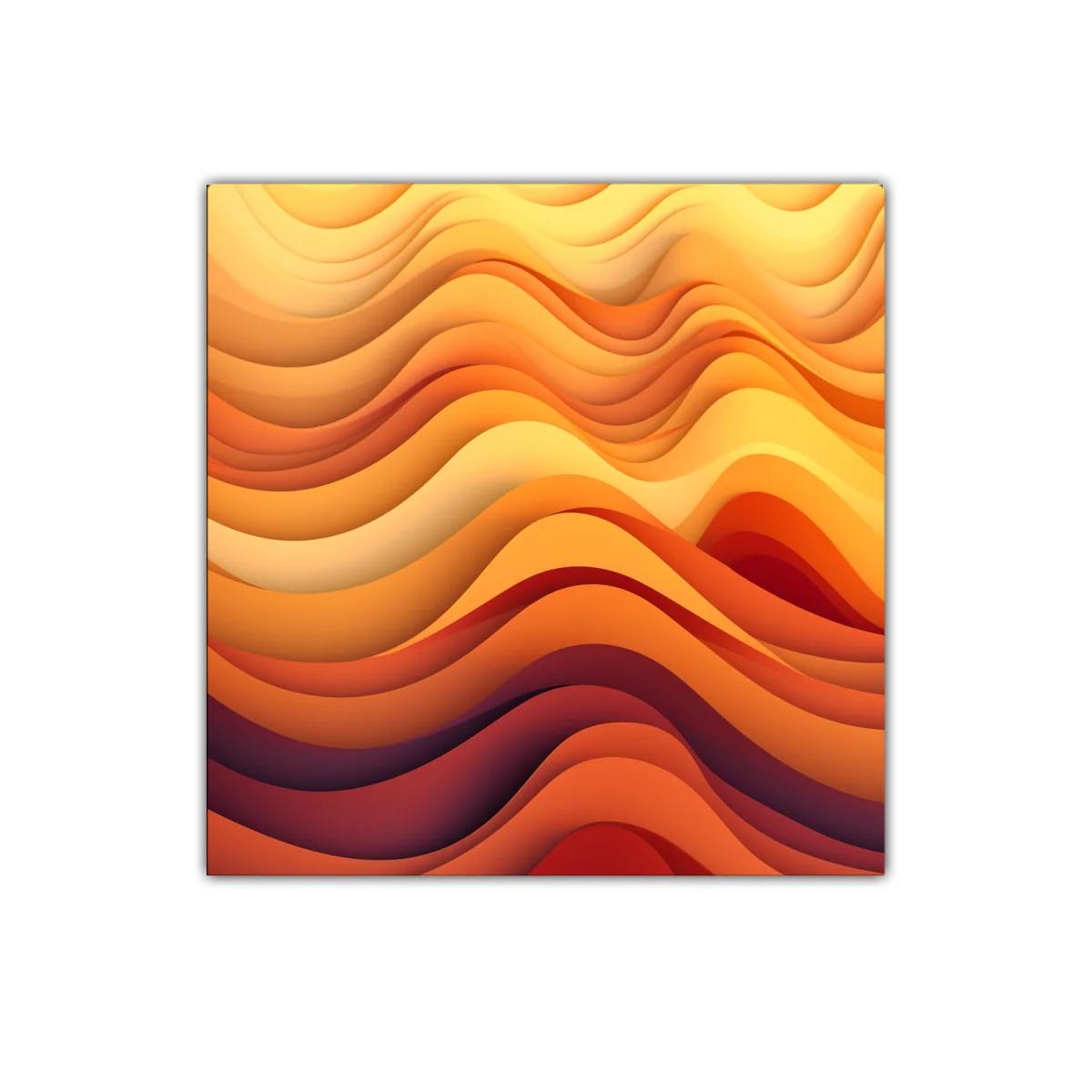 Cuadro abstracto con ondas cálidas en tonos naranjas y amarillos