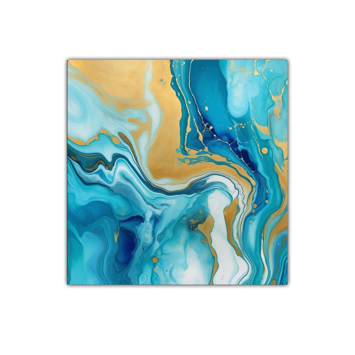Cuadro decorativo abstracto con tonos turquesa y dorados