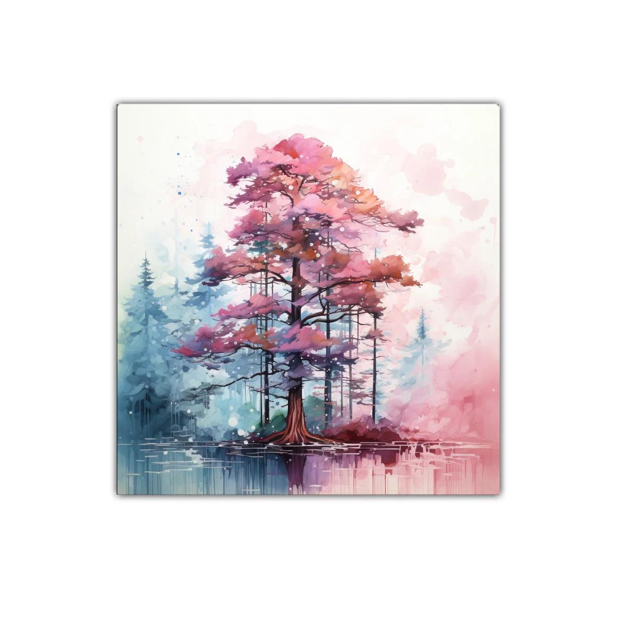 Árbol en tonos rosas y azules con reflejo en agua — imagen principal