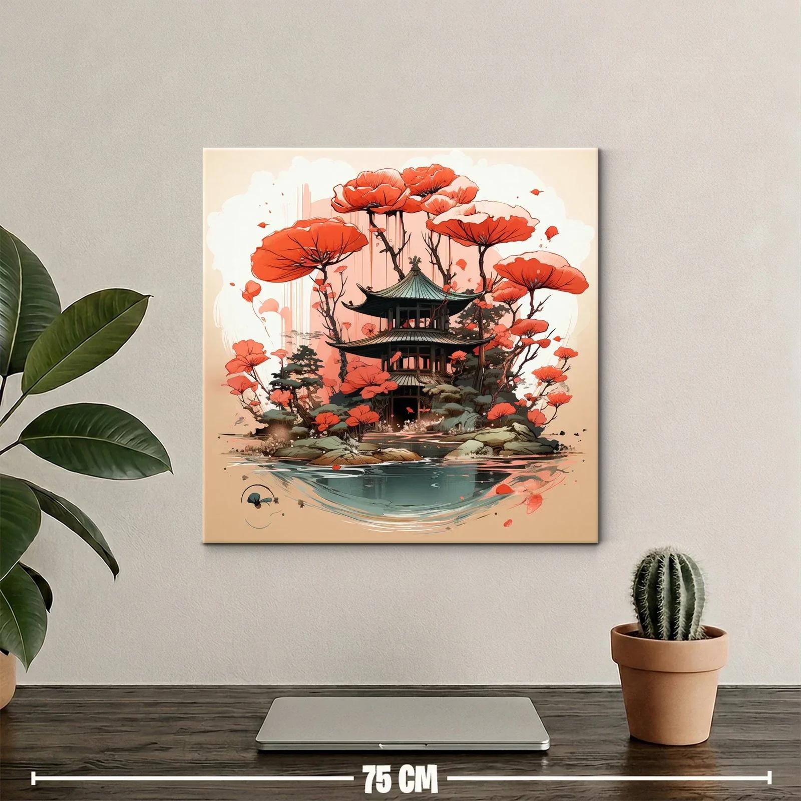Templo rodeado de flores vibrantes en un paisaje sereno — miniatura 2