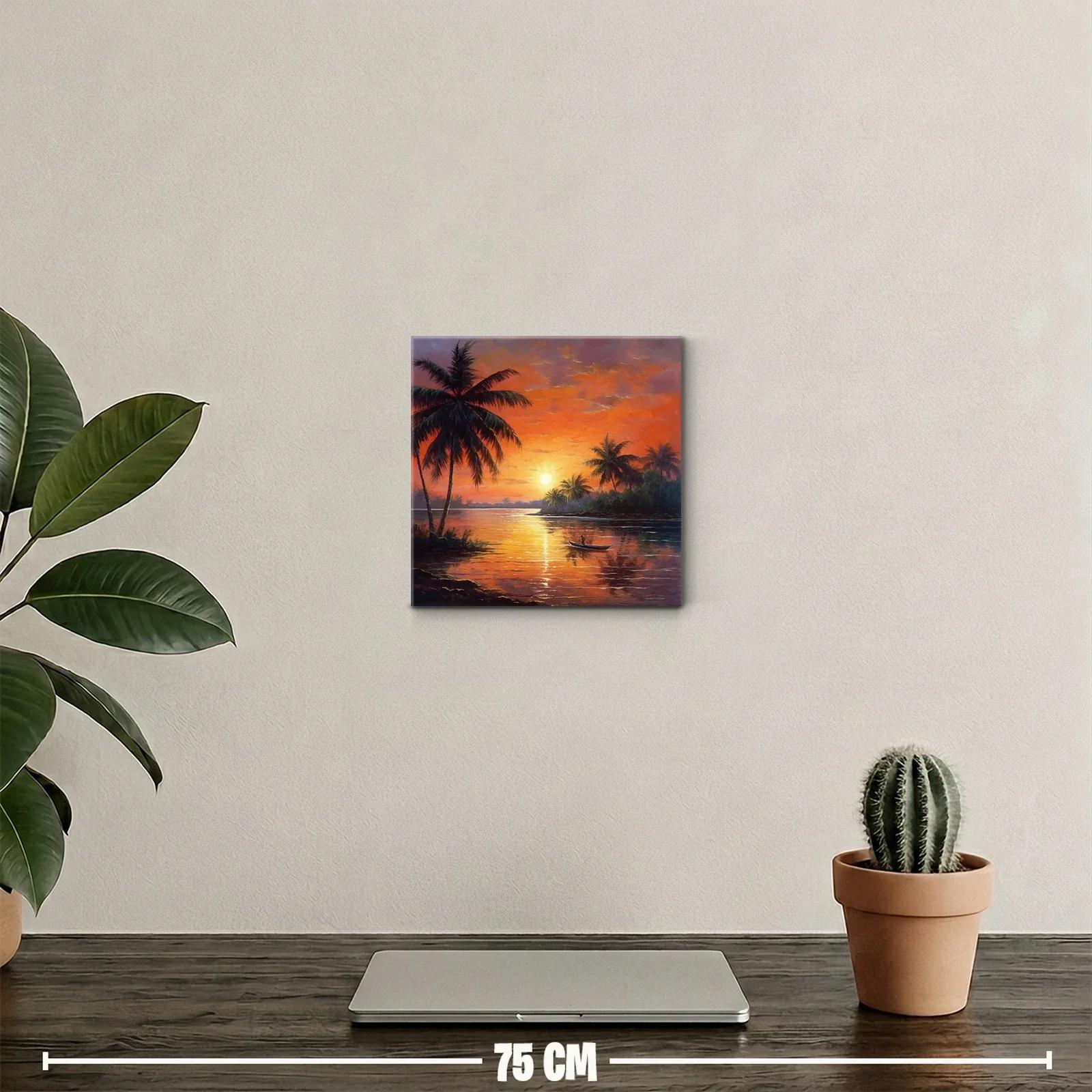 Atardecer tropical con palmeras y río tranquilo — miniatura 2