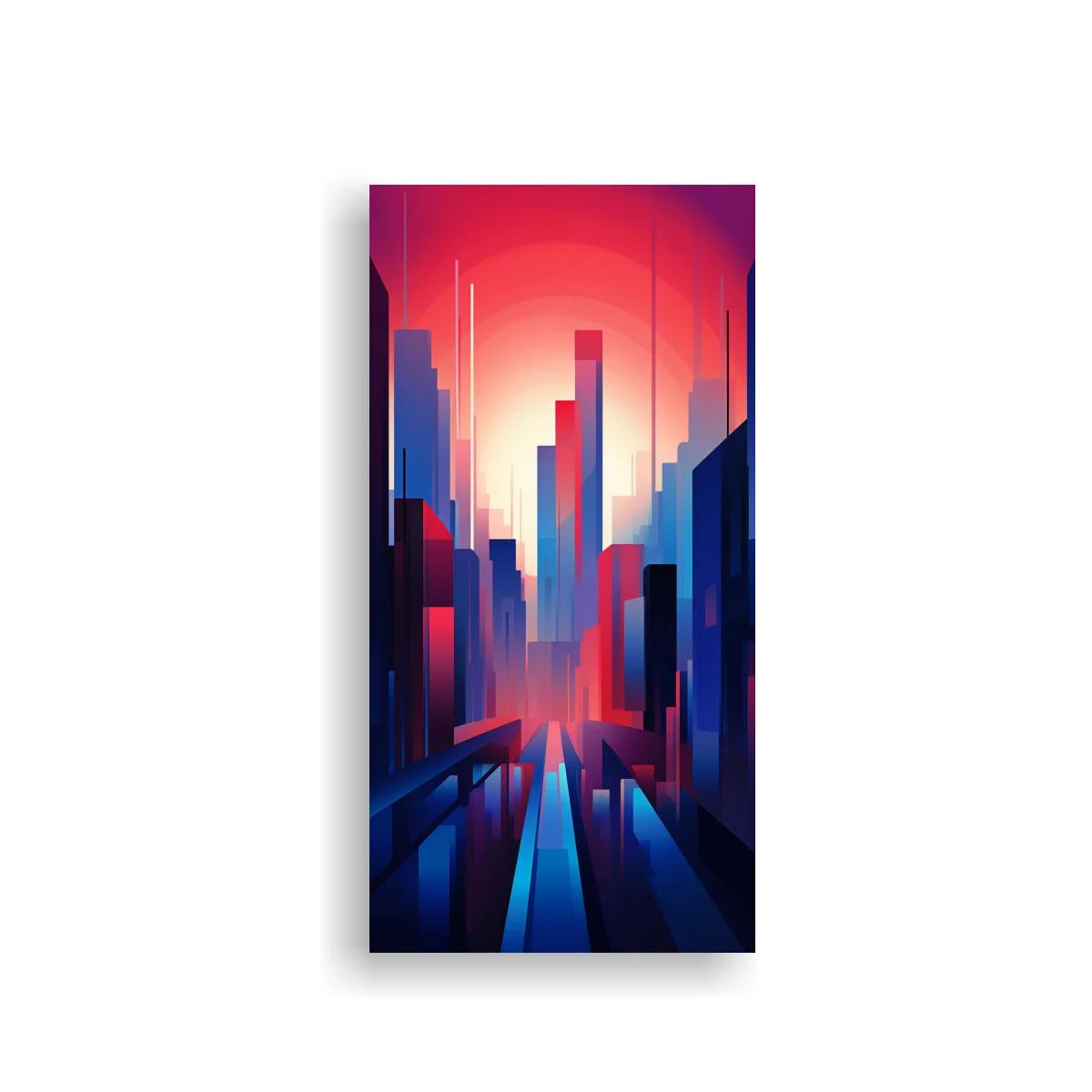 Cuadro paisaje urbano futurista con reflejos alargados