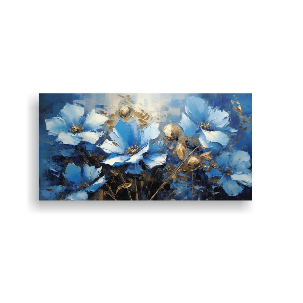 Cuadro flores azules con toques dorados