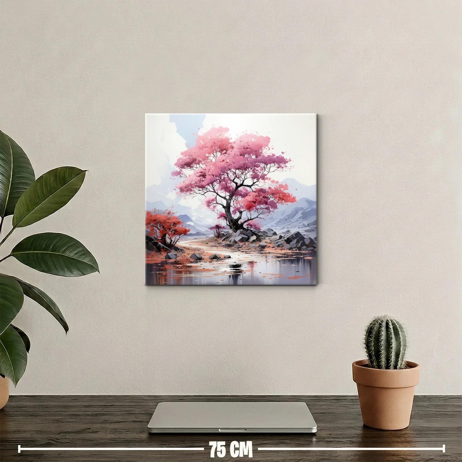 Árbol en flor sobre paisaje sereno y montaña azulada — miniatura 2