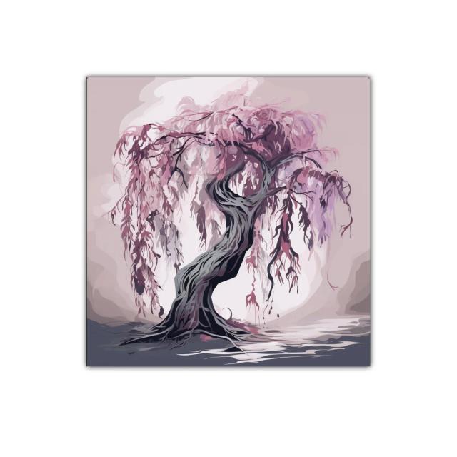 Árbol elegante con ramas en tonos malva y grisáceos