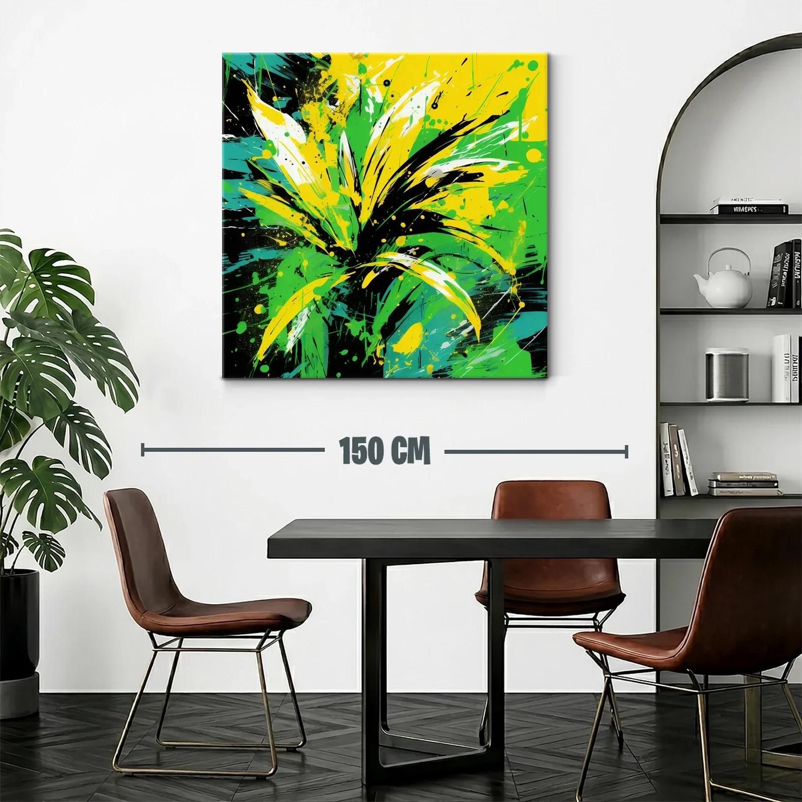 Cuadro abstracto con explosión de verdes y amarillos vibrantes — miniatura 2