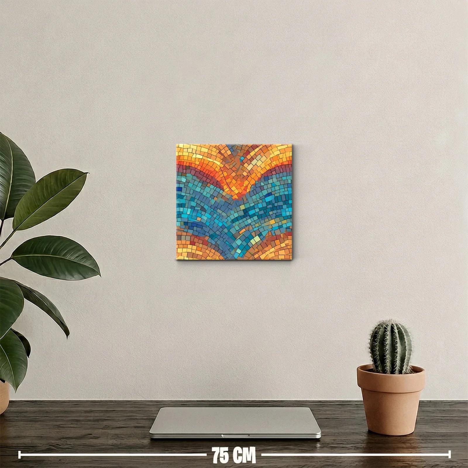 Cuadro mosaico con tonos cálidos y azules vibrantes — miniatura 2