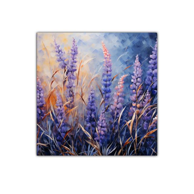 Cuadro floral con tonos violeta y azul suave