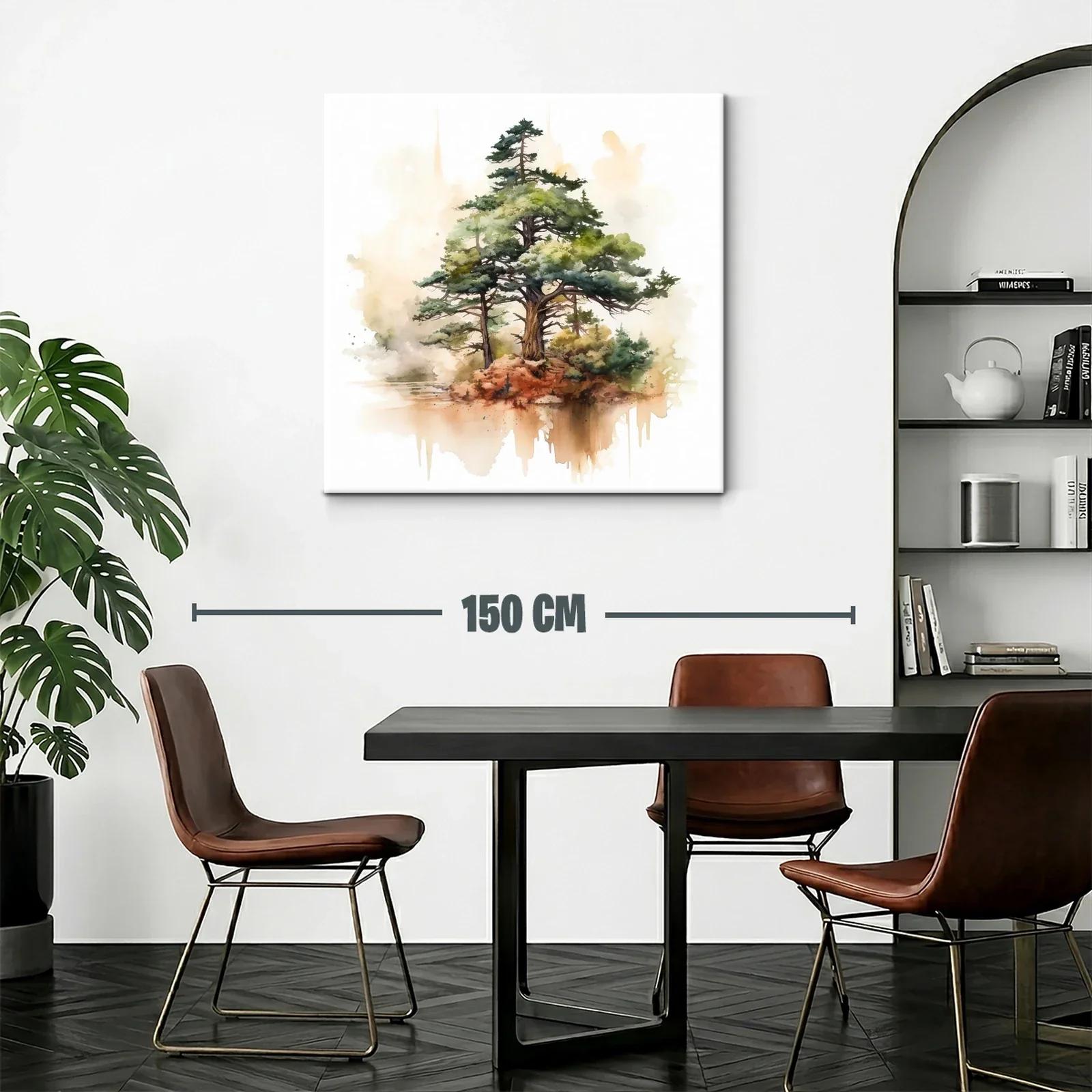 Serenidad natural con árbol en isla pintada en acuarela — miniatura 2