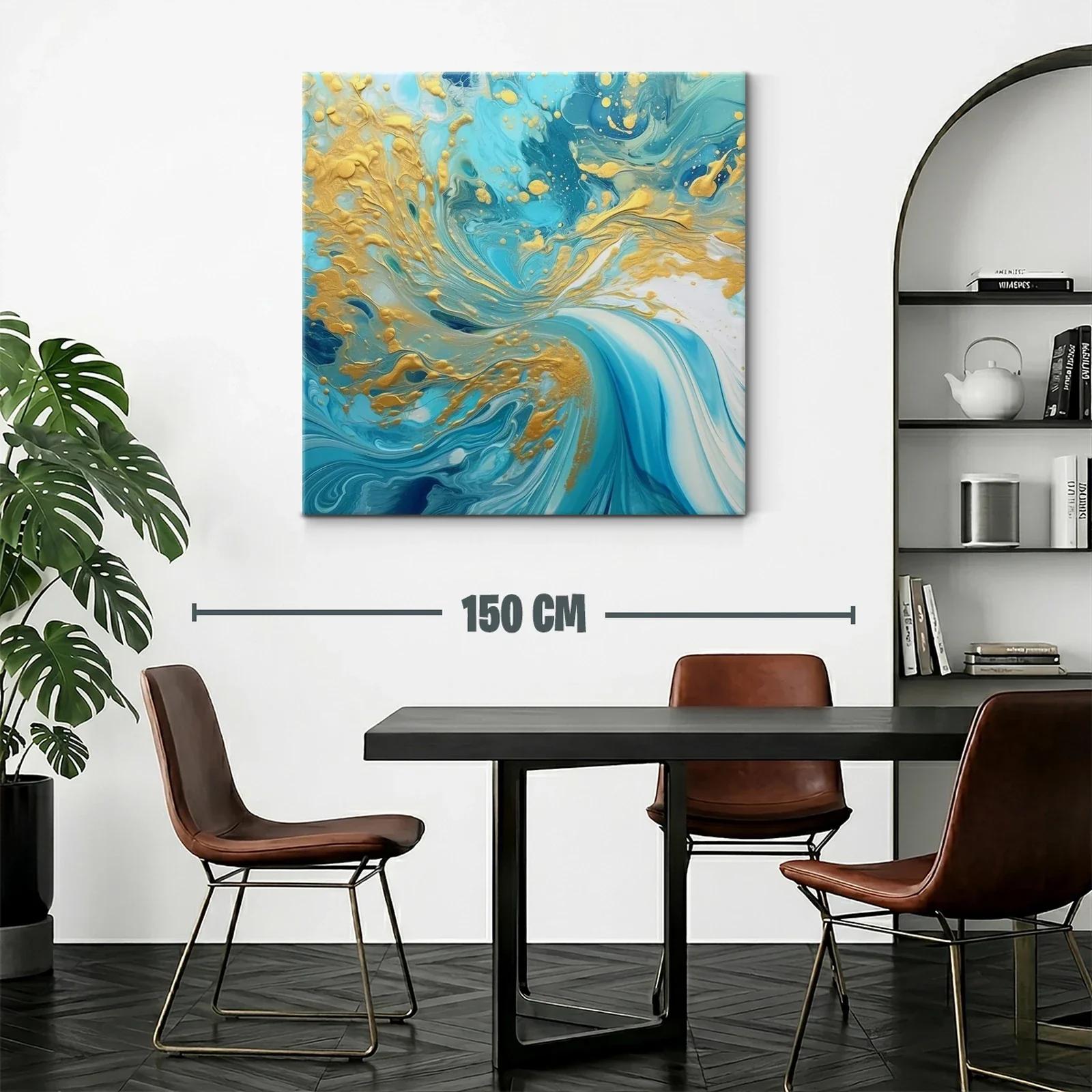 Cuadro abstracto con remolinos en azul y dorado elegante — miniatura 2