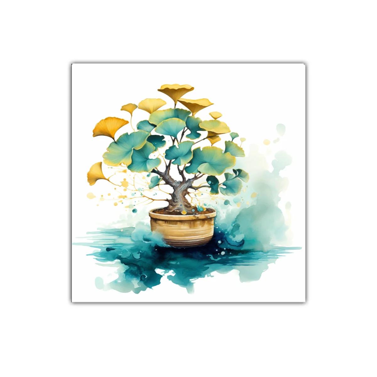 Cuadro artístico de bonsái con hojas doradas y verdes — imagen principal