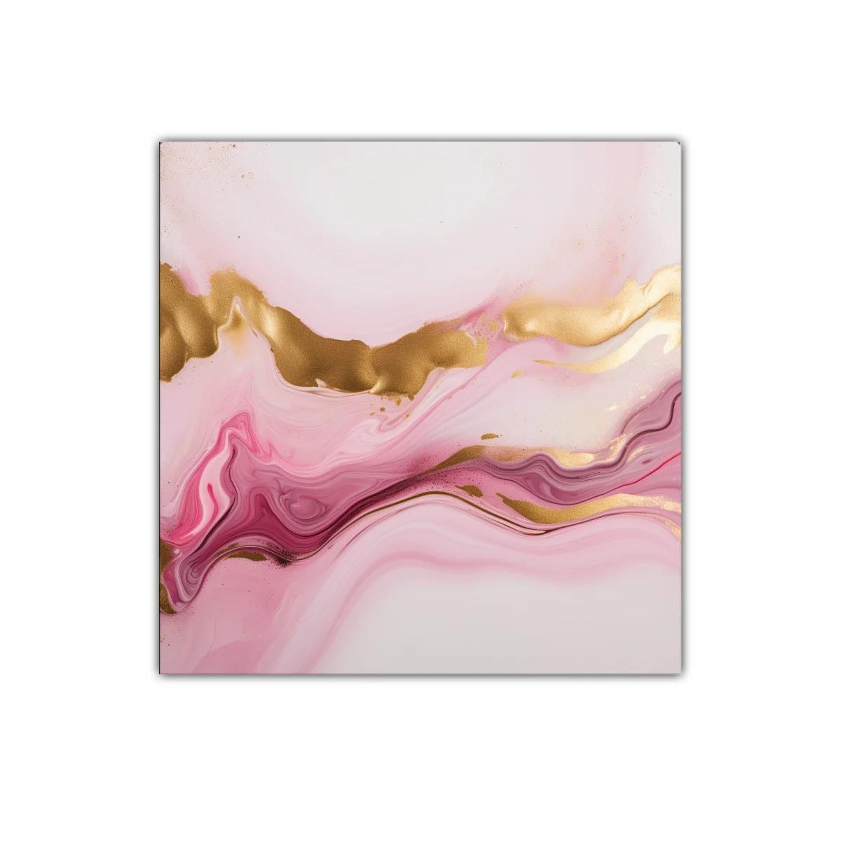 Cuadro decorativo con diseño abstracto en tonos rosas y dorados