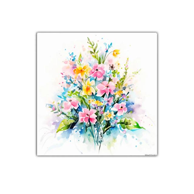 Bello ramo floral en acuarela con tonos pastel brillantes