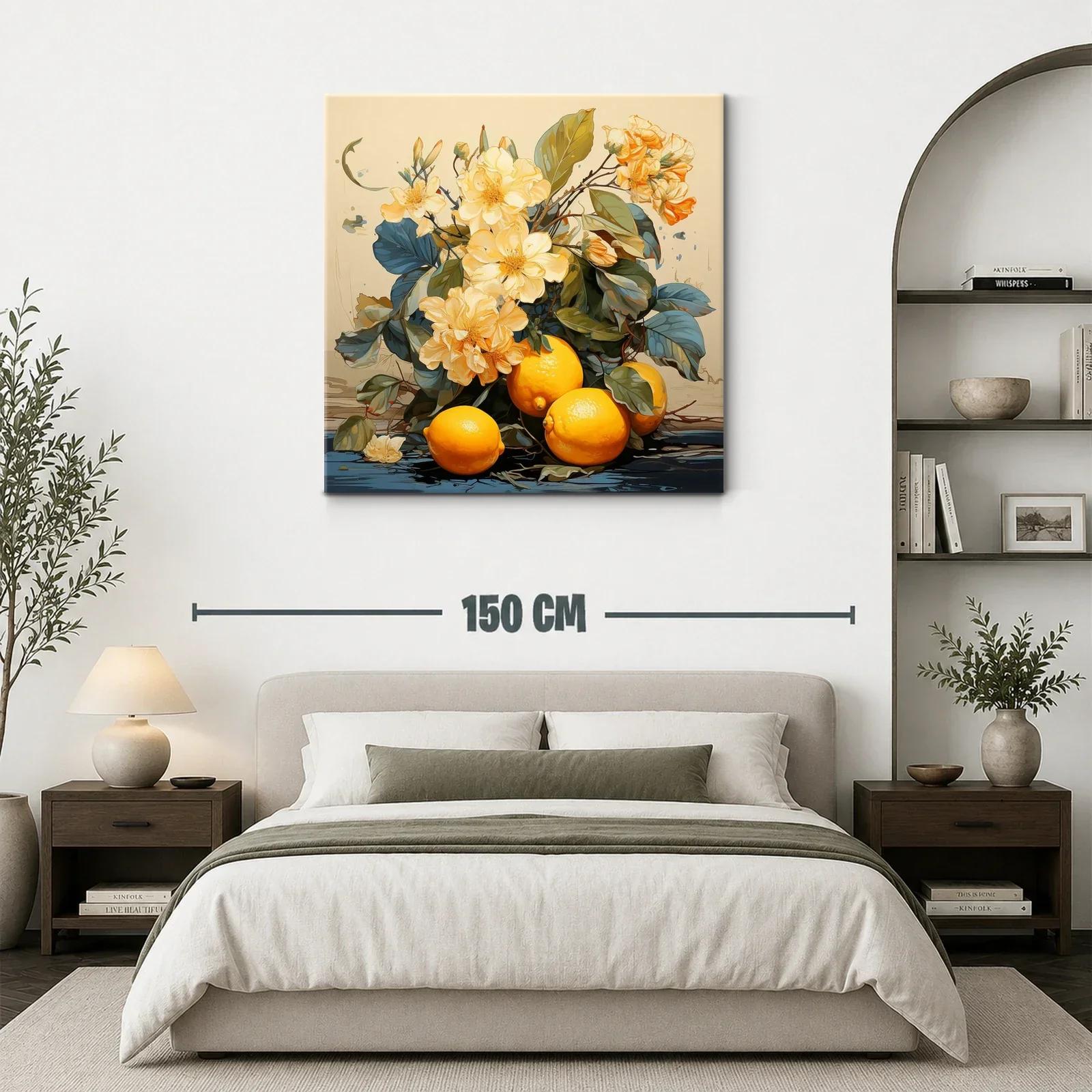 Bodegón con limones y flores en tonos cálidos y naturales — miniatura 3