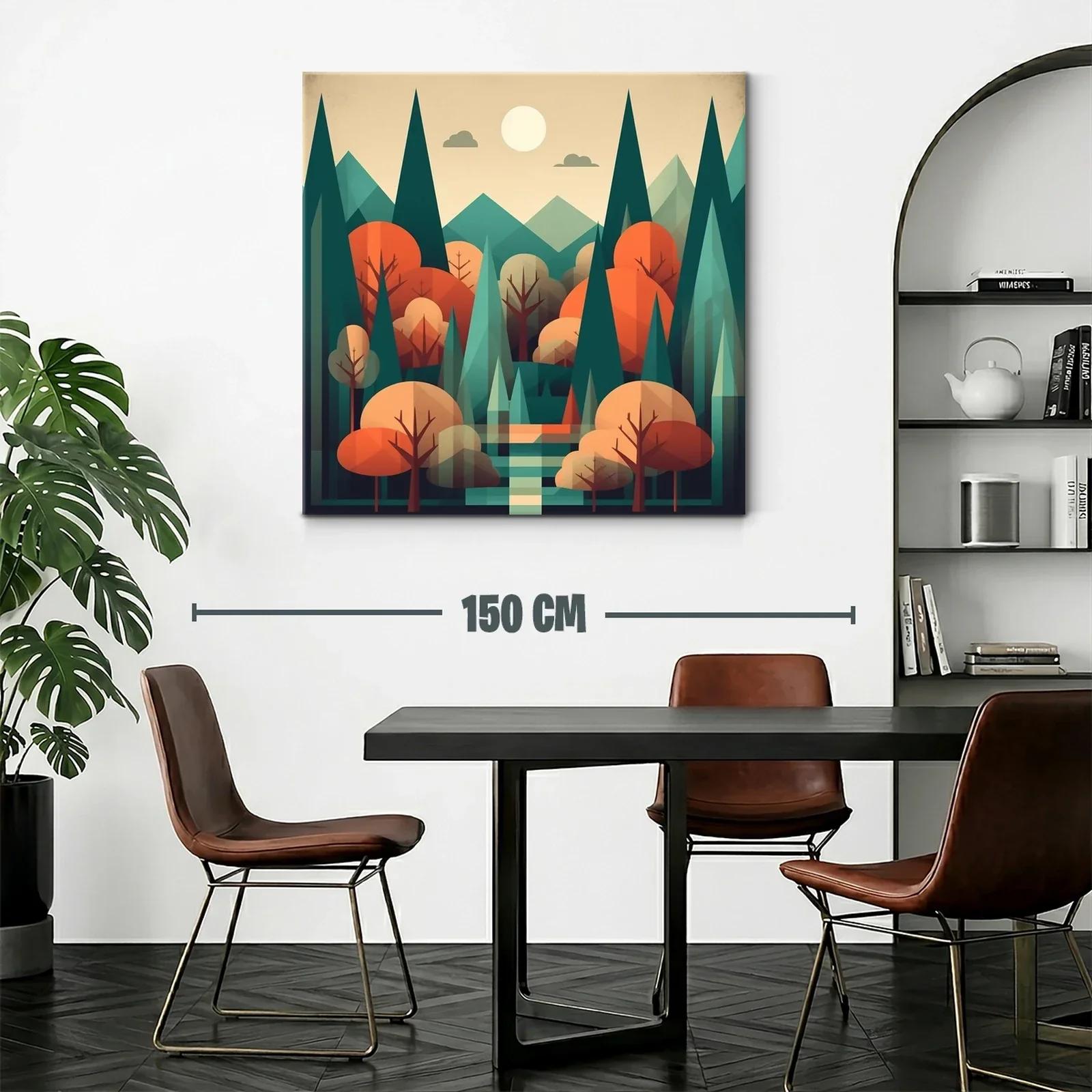 Paisaje geométrico bosque otoñal con tonos cálidos y verdes — miniatura 2