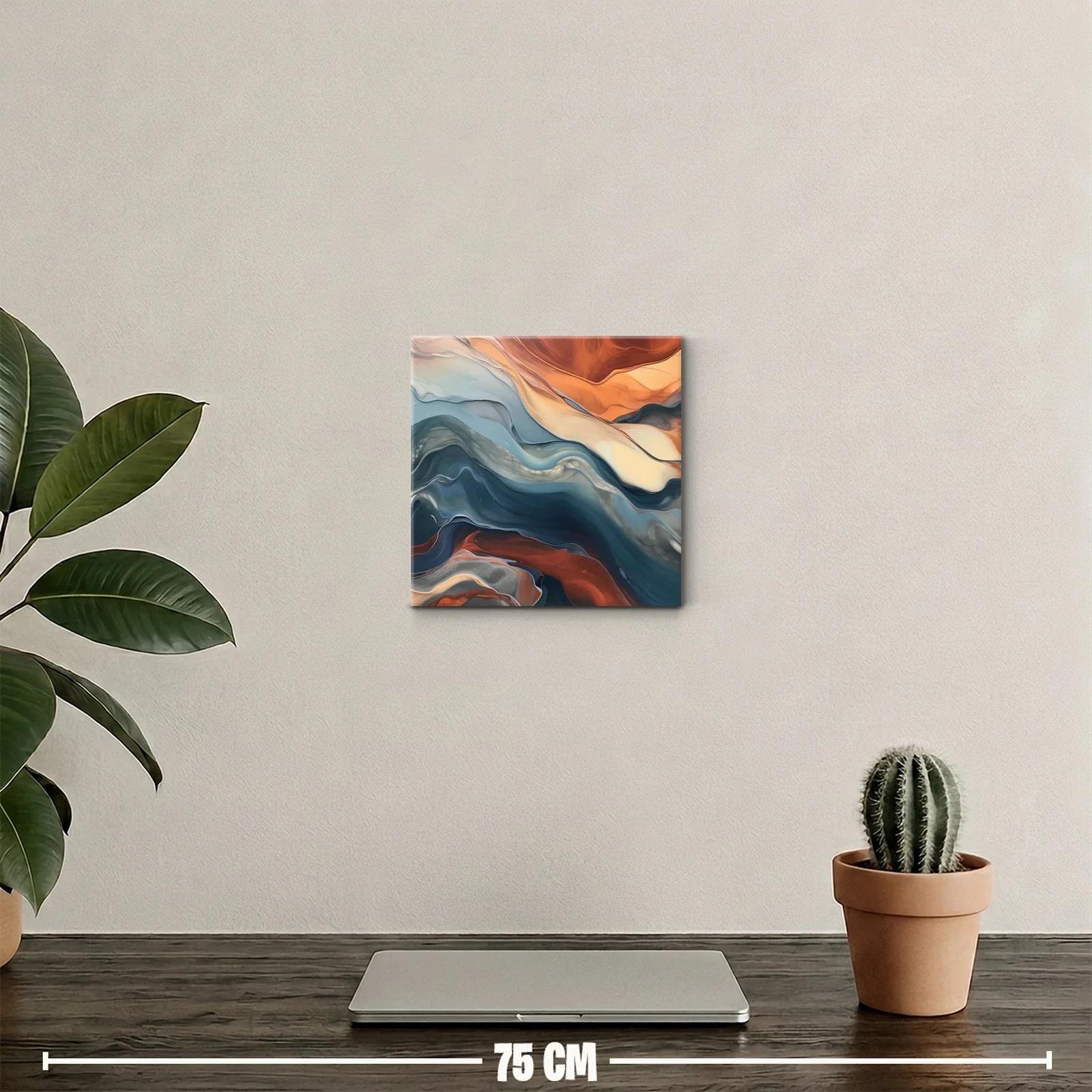 Cuadro abstracto en tonos tierra y azules ondulados — miniatura 2