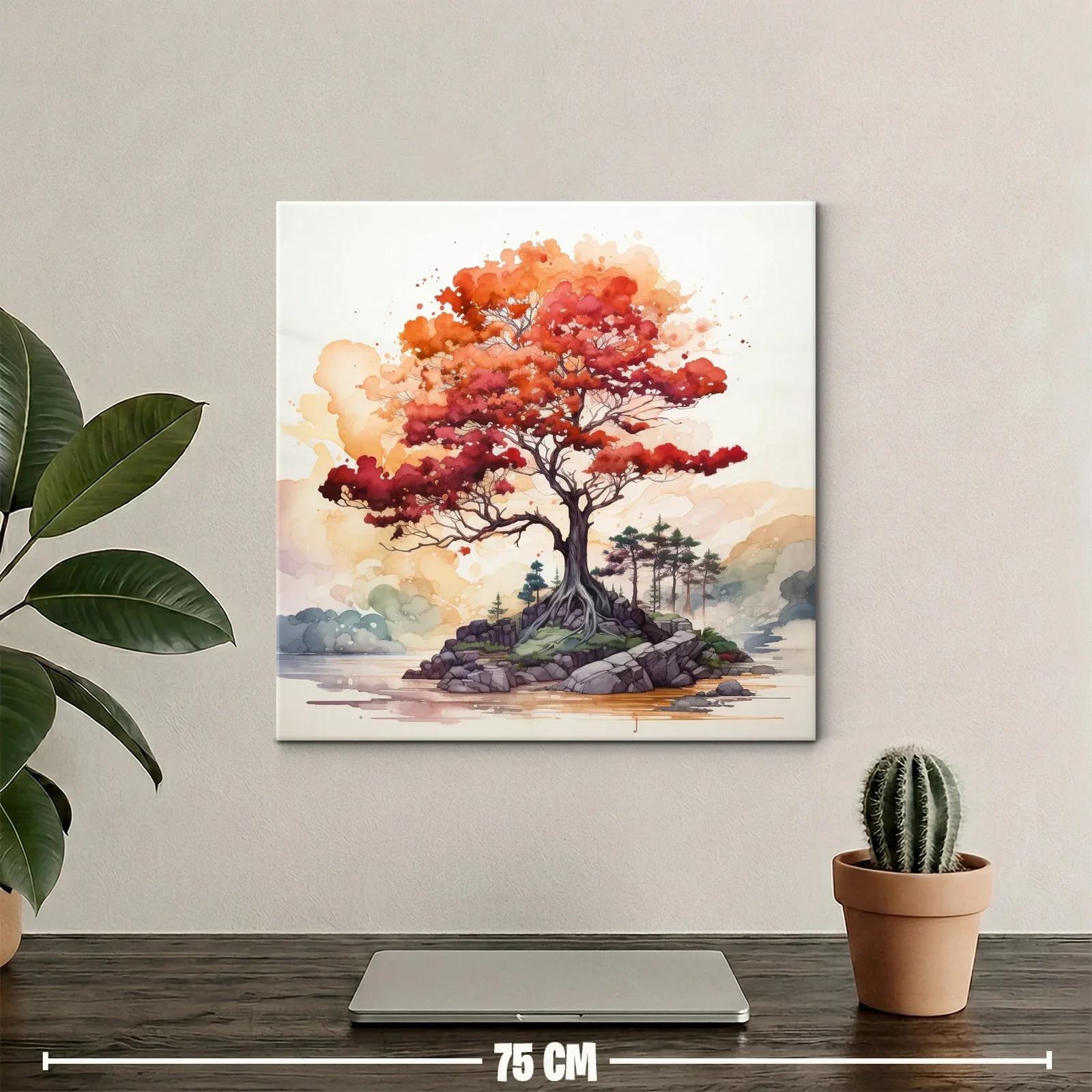 Árbol rojizo en isla junto a un lago sereno — miniatura 2