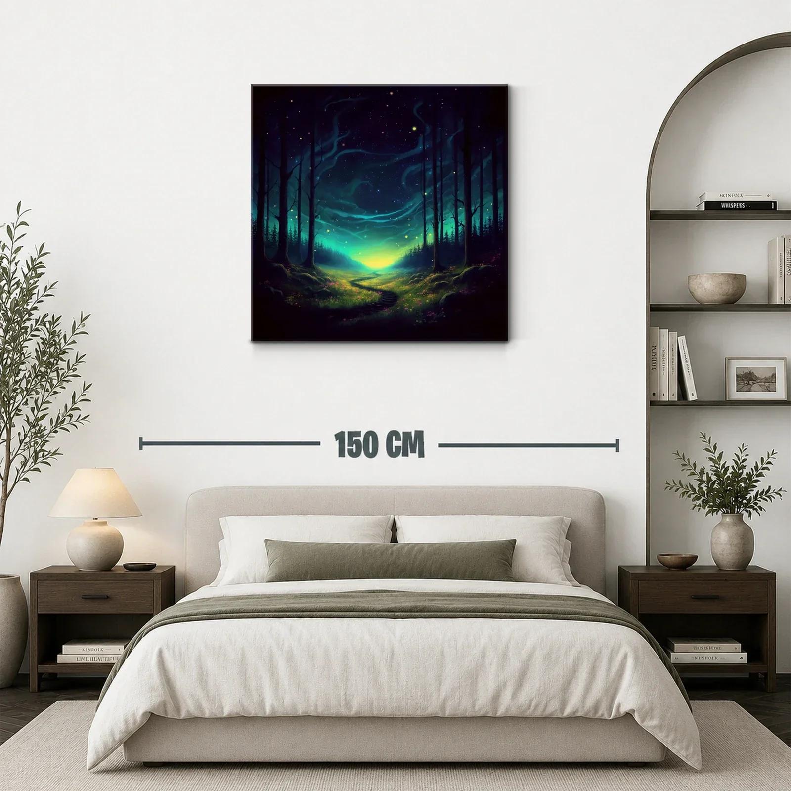 Paisaje nocturno mágico con sendero iluminado y cielo estrellado — miniatura 3