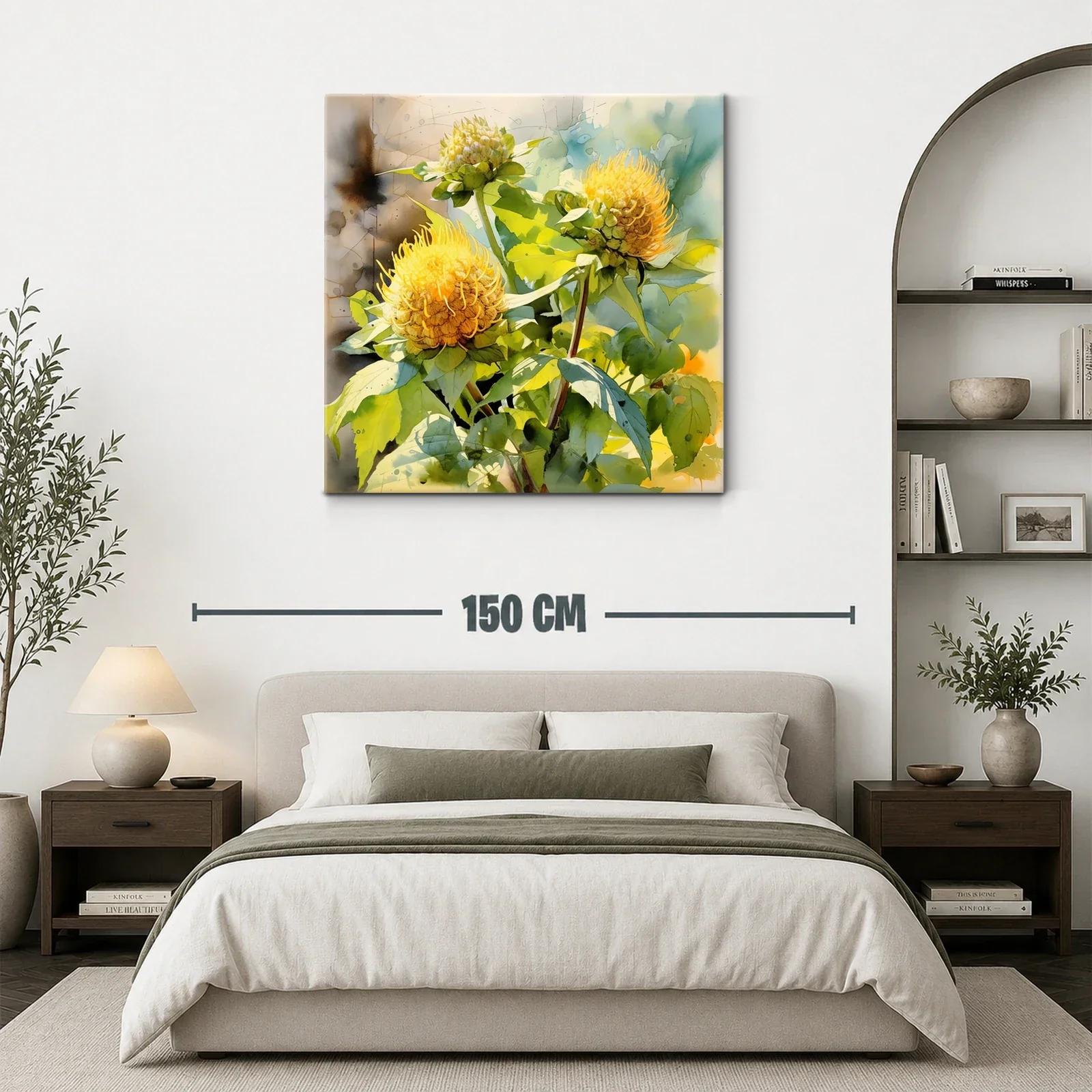Cuadro floral vibrante con tonos amarillos y verdes naturales — miniatura 3