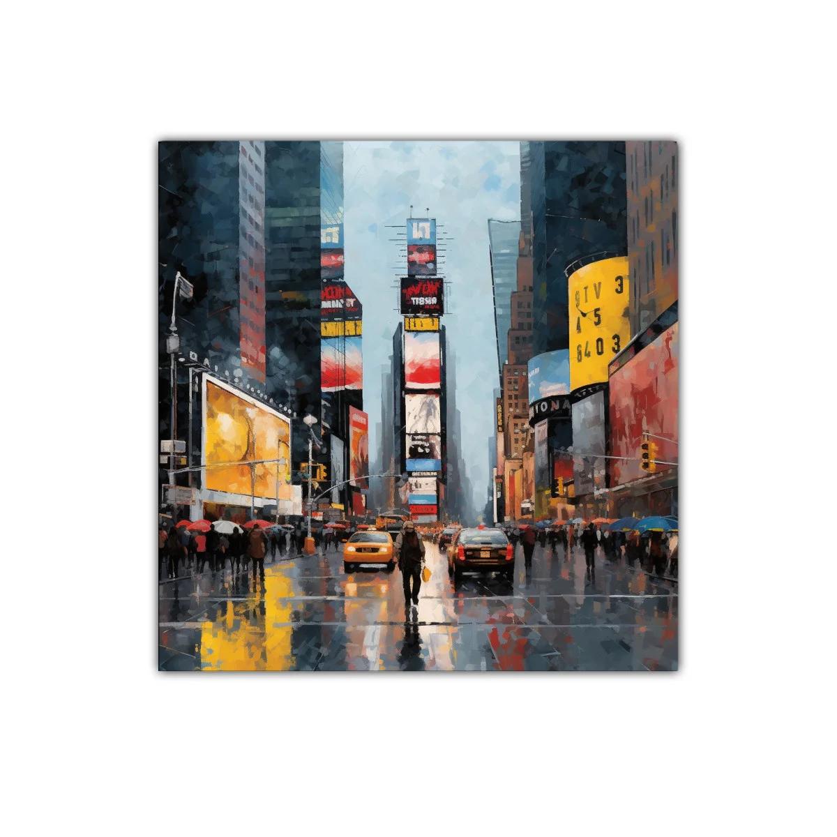 Escena urbana vibrante con reflejos de ciudad lluviosa — imagen principal