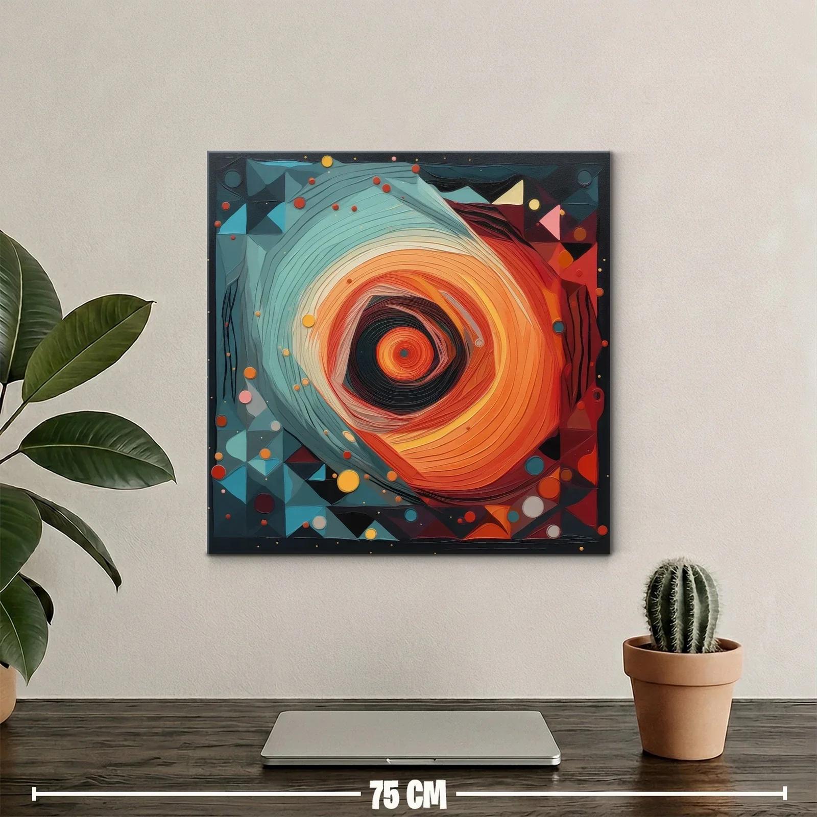 Cuadro abstracto con movimiento circular en tonos cálidos y fríos — miniatura 2