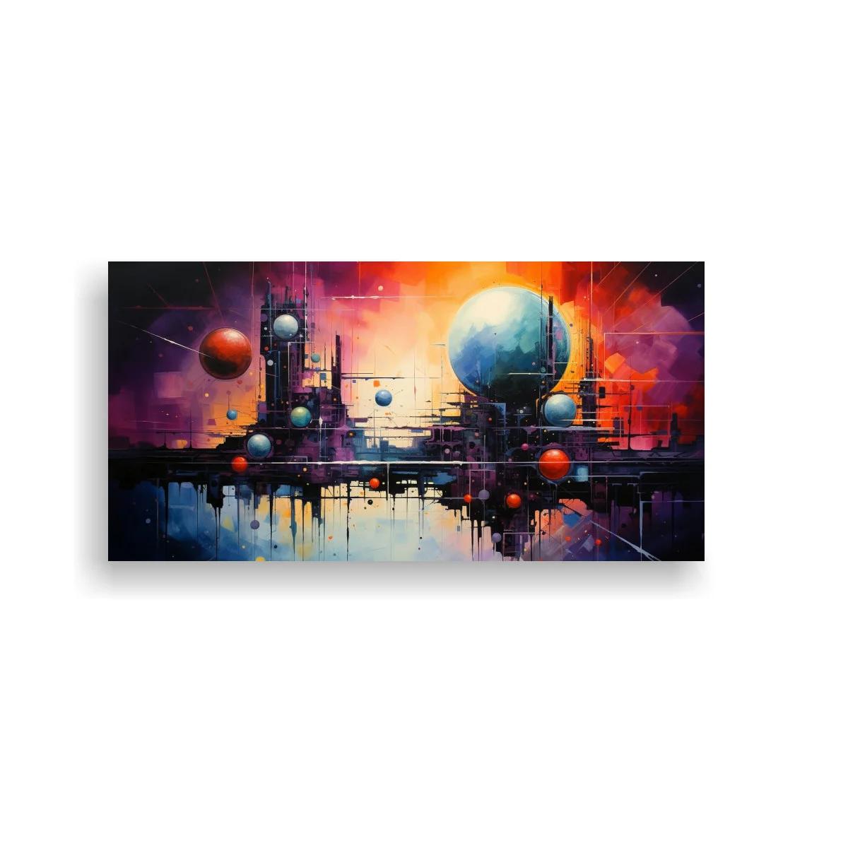 Cuadro ciudad futurista con esferas y reflejo tipo espejo