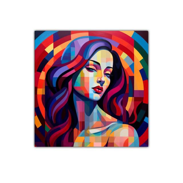 Retrato de mujer con estilo geométrico y colorido vibrante