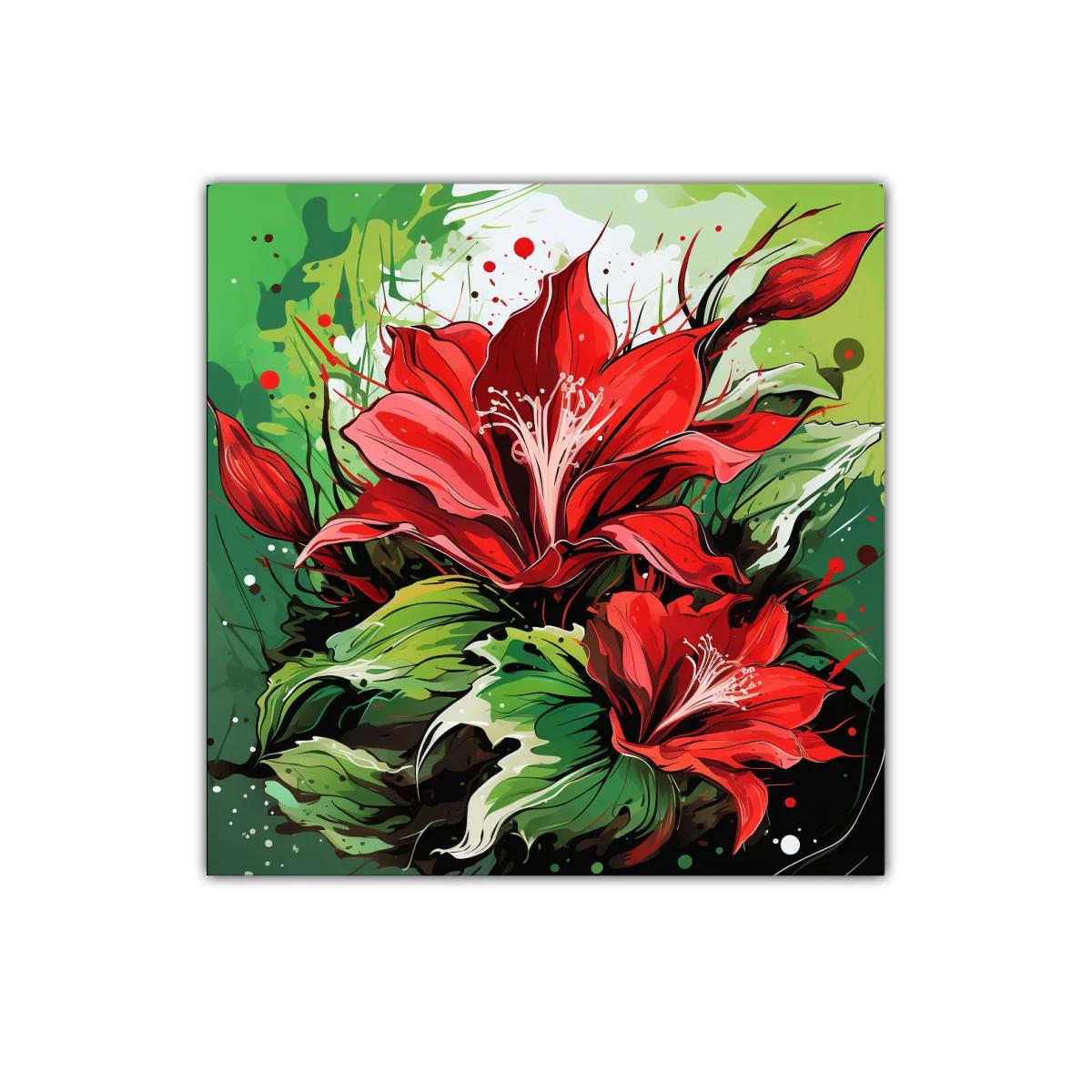Flor roja vibrante con hojas verdes en contraste