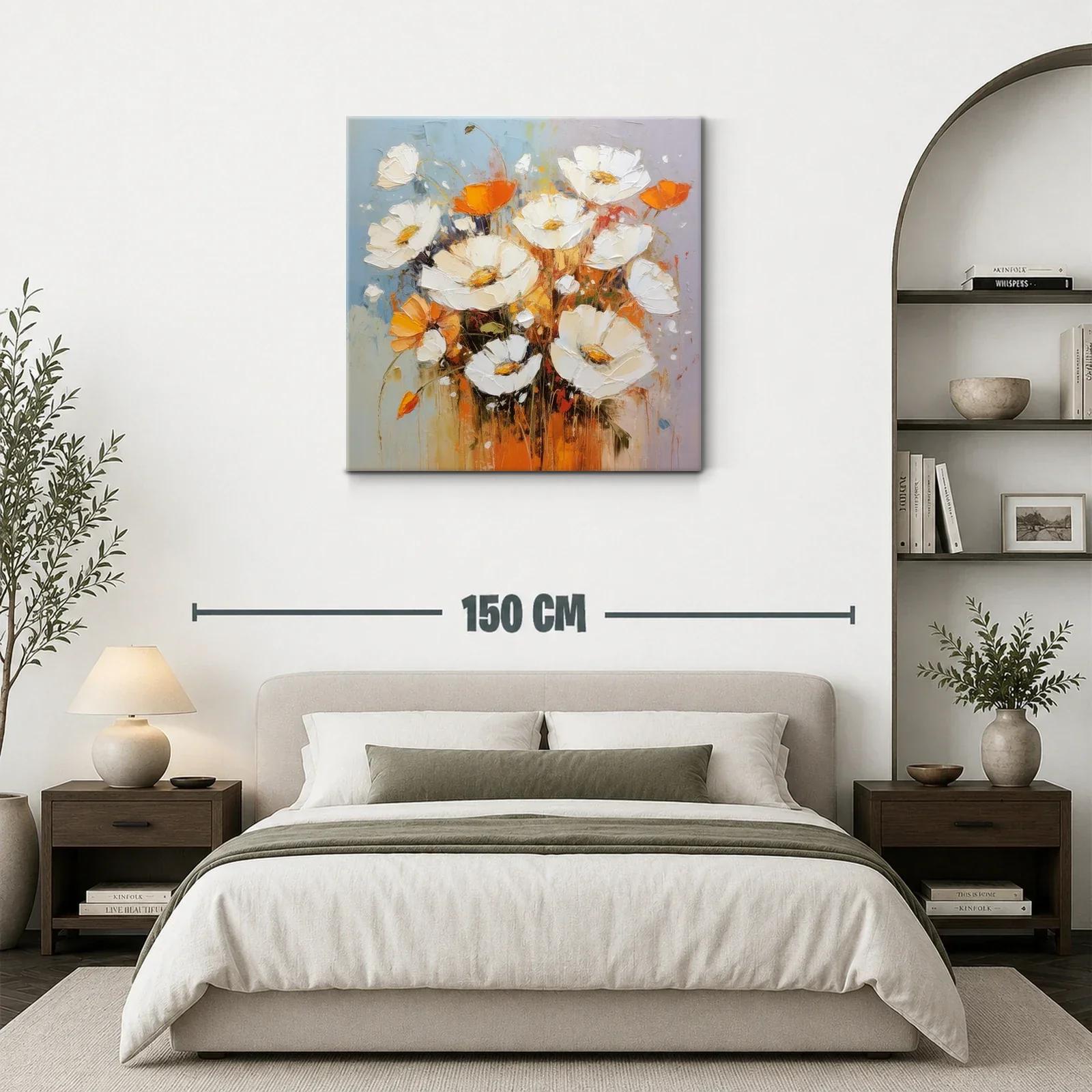 Cuadro de flores blancas y naranjas con toque abstracto — miniatura 3