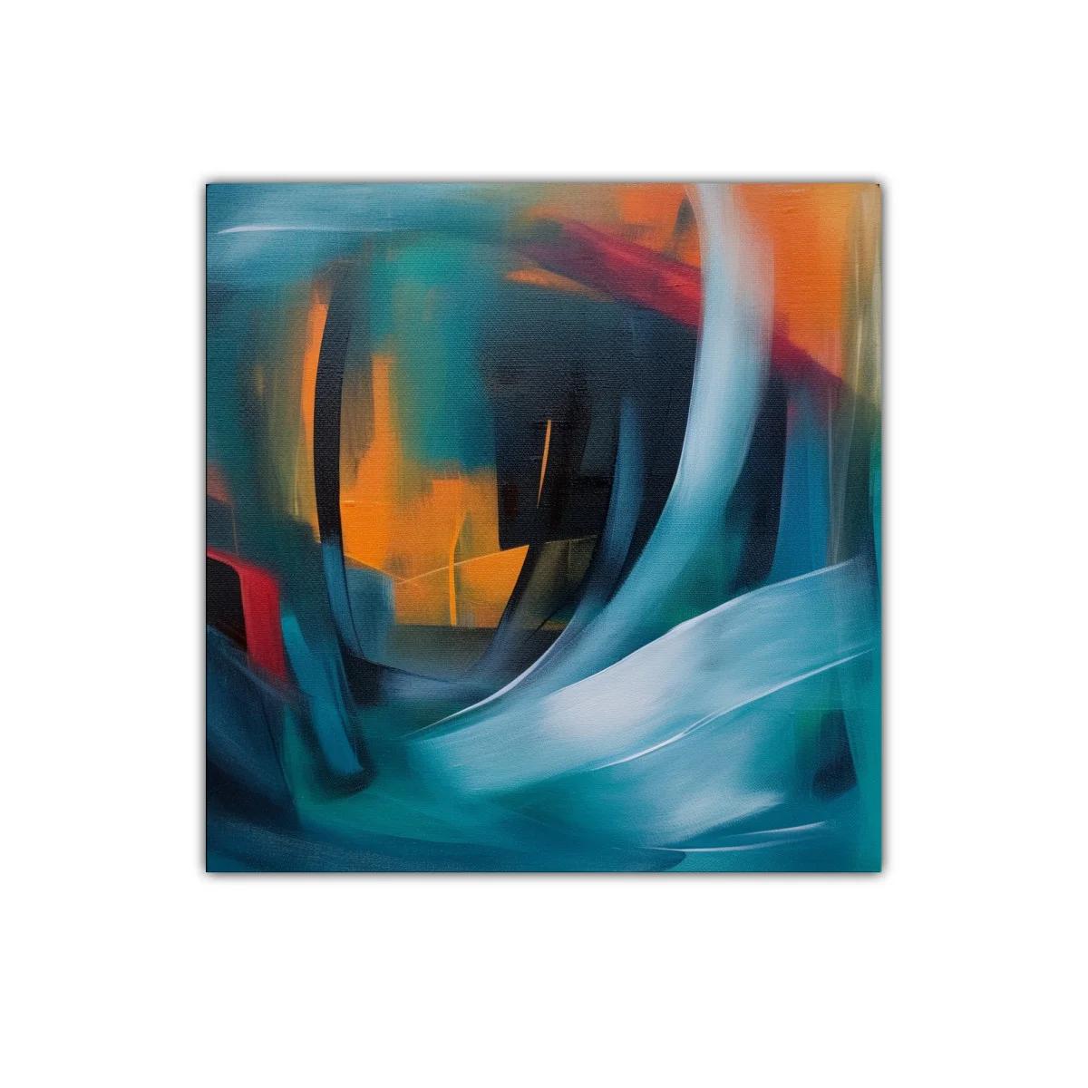 Cuadro abstracto con formas fluidas y tonos vibrantes