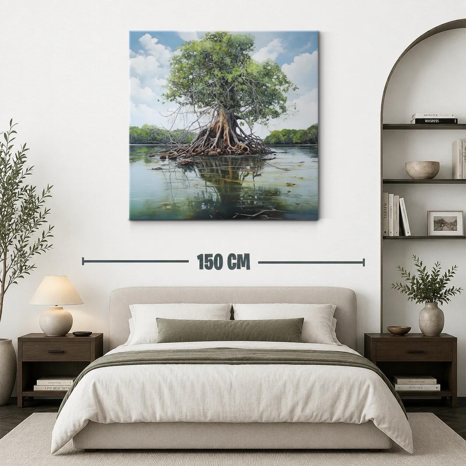 Árbol solitario con raíces expuestas en aguas tranquilas — miniatura 3