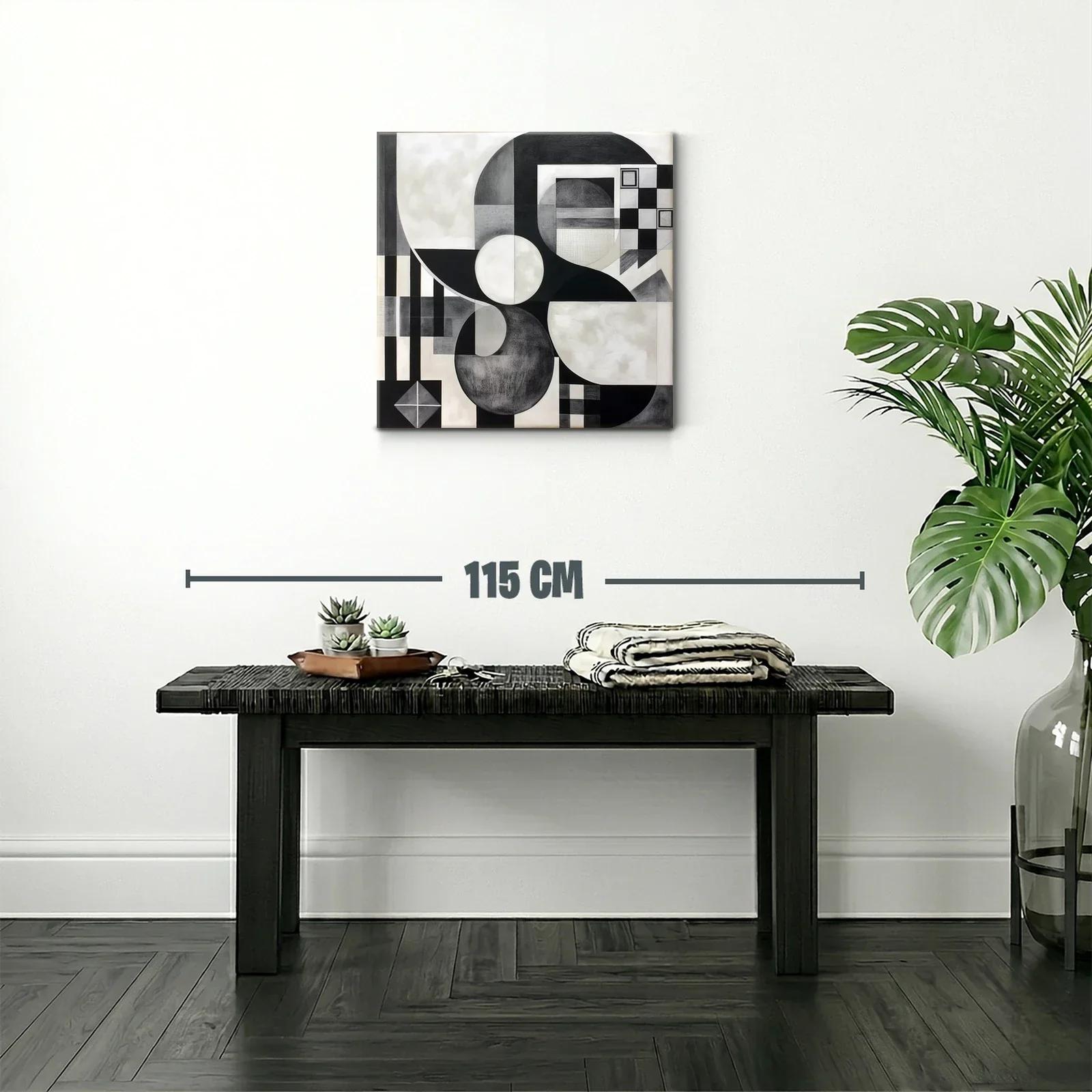 Cuadro abstracto en blanco y negro con formas geométricas — miniatura 2