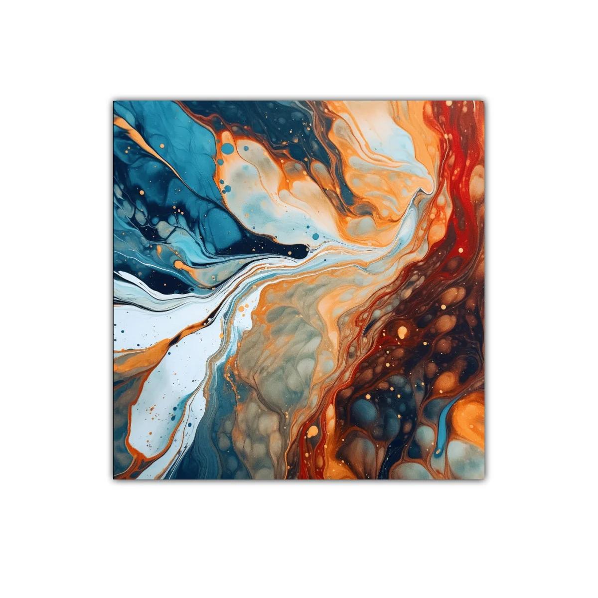 Cuadro abstracto de flujos en tonos azul y naranja intenso