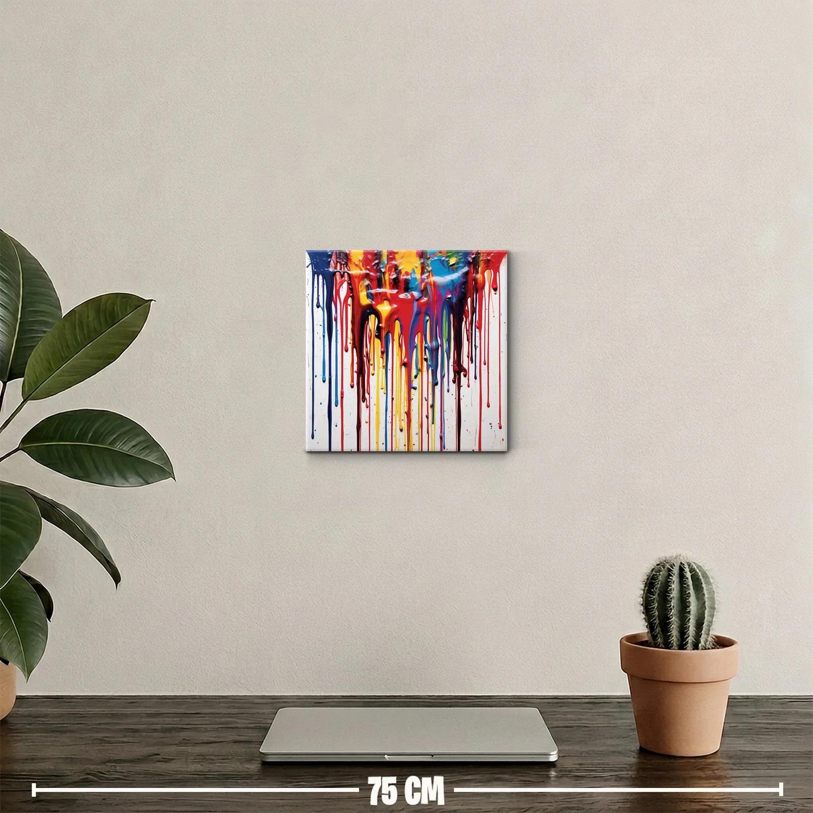 Cuadro abstracto con goteo de colores vivos y dinámica energía — miniatura 2