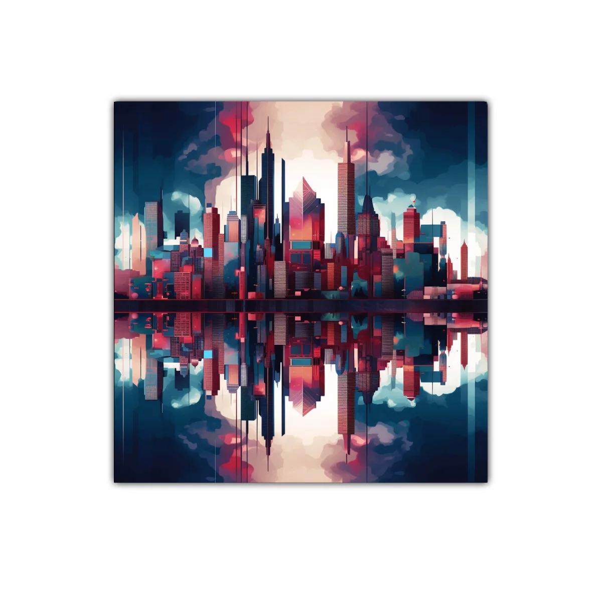 Paisaje urbano reflejado con colores intensos y vibrantes — miniatura 1