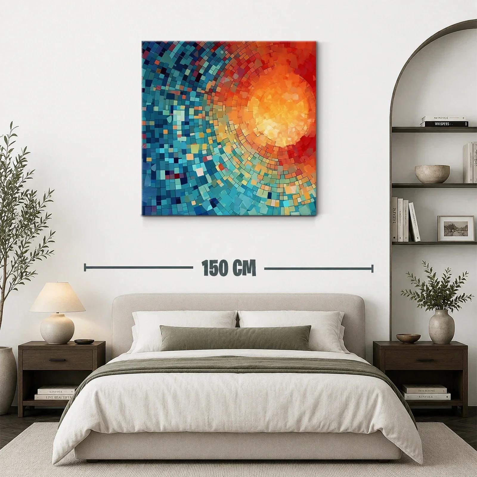 Cuadro abstracto con patrones circulares en tonos cálidos y fríos — miniatura 3