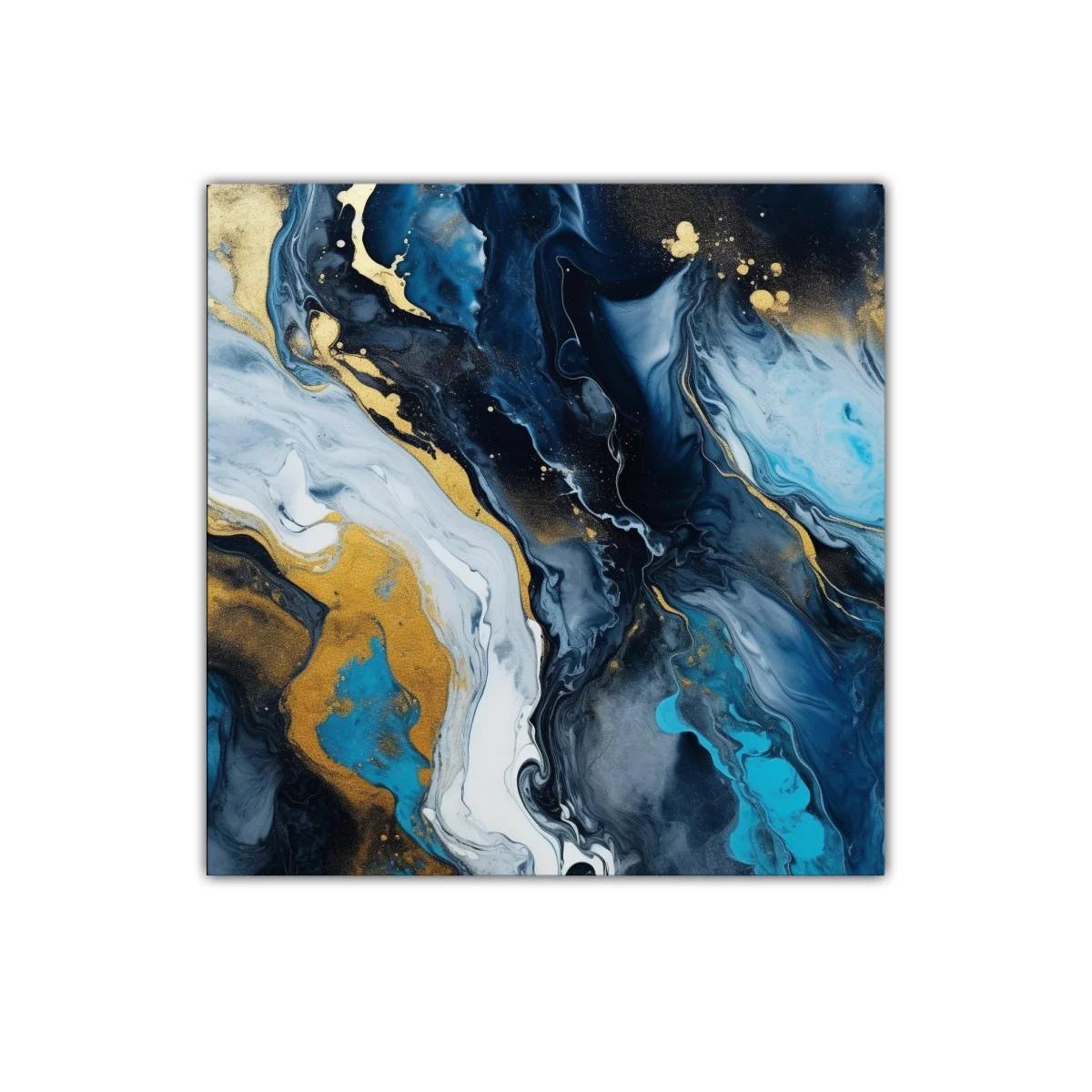 Cuadro abstracto en tonos azules y dorados para decoración moderna