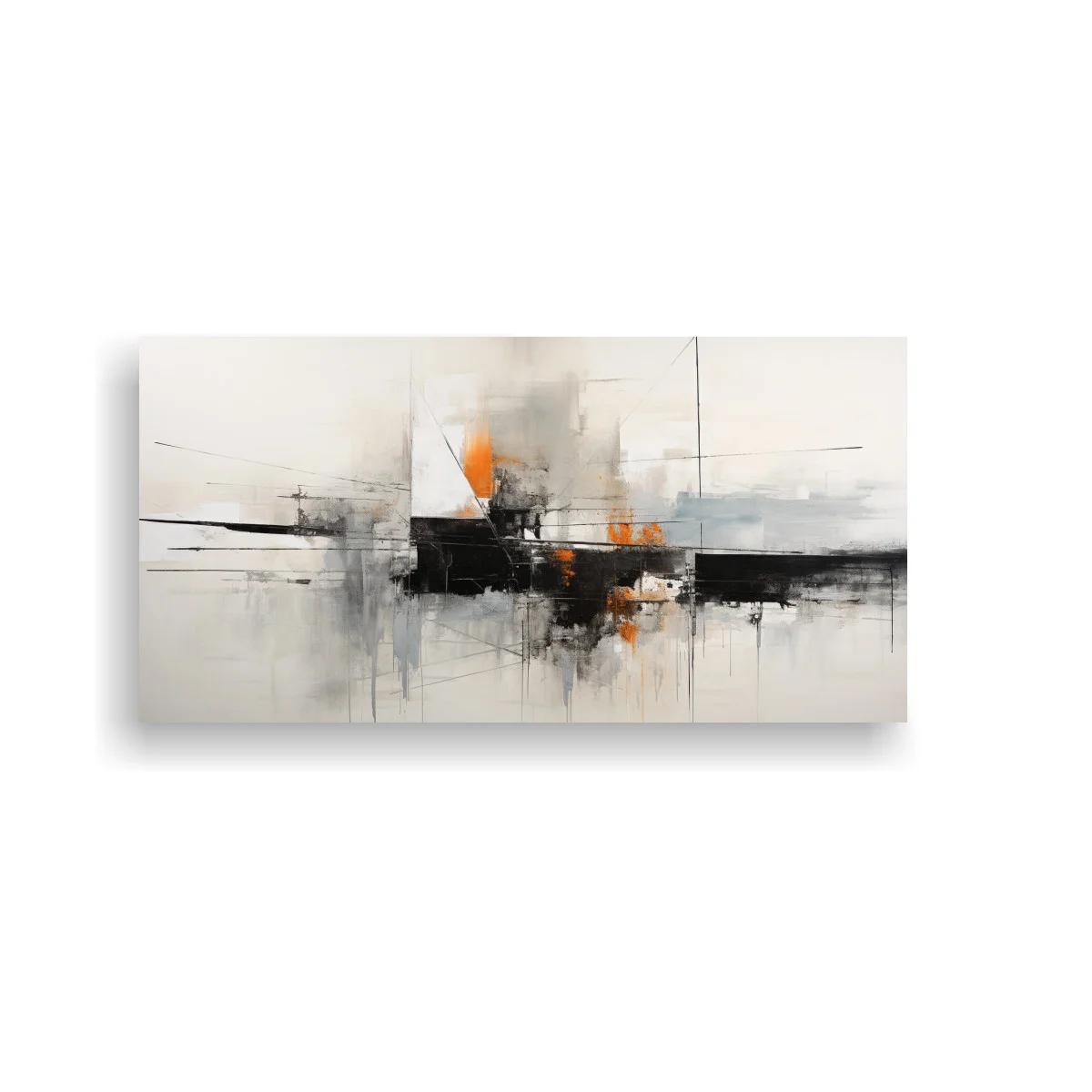 Cuadro abstracto con trazos rectangulares y acentos naranjas