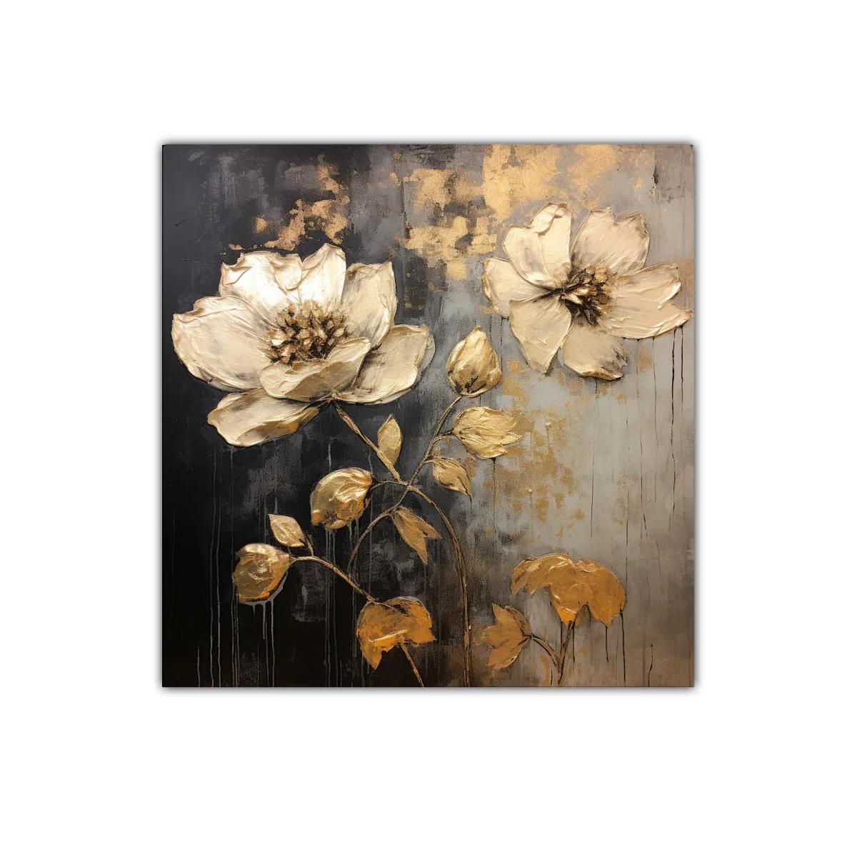 Cuadro decorativo floral en tonos dorados y grises elegantes — imagen principal