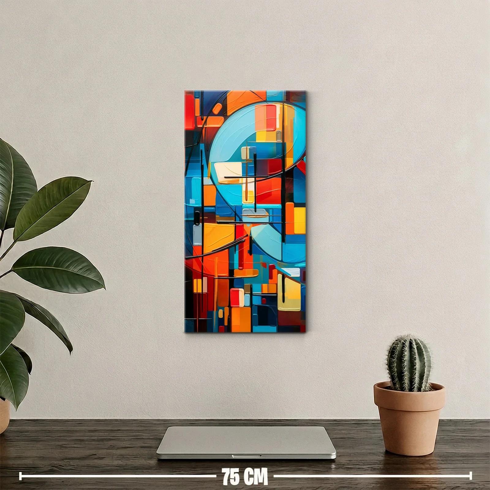 Cuadro abstracción geométrica con curvas azules y rectángulos — miniatura 2